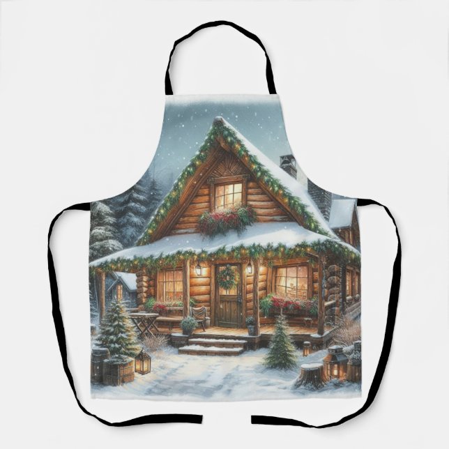 Delantal Cabina de nieve Rústica de invierno/Navidades (Anverso)