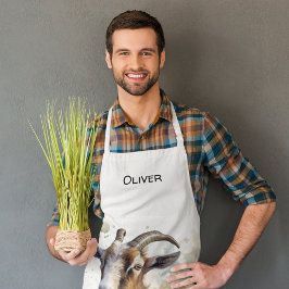 Delantal Cabra de granja acuarela, personalizado