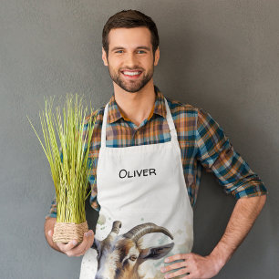 Delantal Cabra de granja acuarela, personalizado