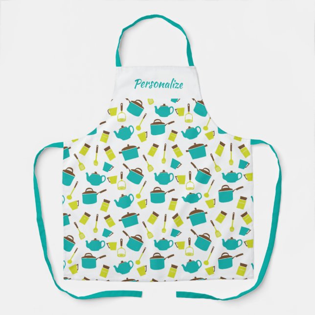 Delantal Cacerolas de cocina retro utensilios de cocina fem (Anverso)