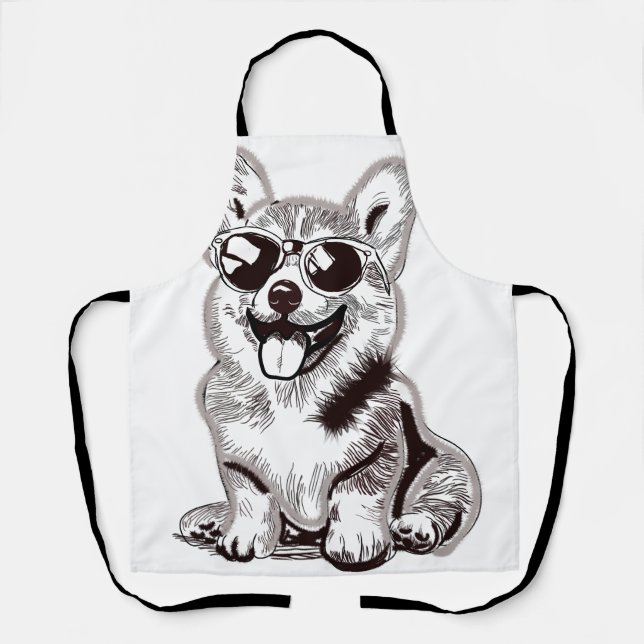 Delantal Cachorro Corgi personalizado con gafas de sol | Ar (Anverso)