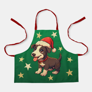 Delantal Cachorro de Navidad adorable con tonos verde bosqu