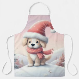 Delantal Cachorro de Navidad lindo con sombrero de santa