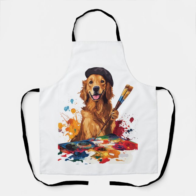 Delantal Cachorro pintor � Perro artístico con caballete (Anverso)