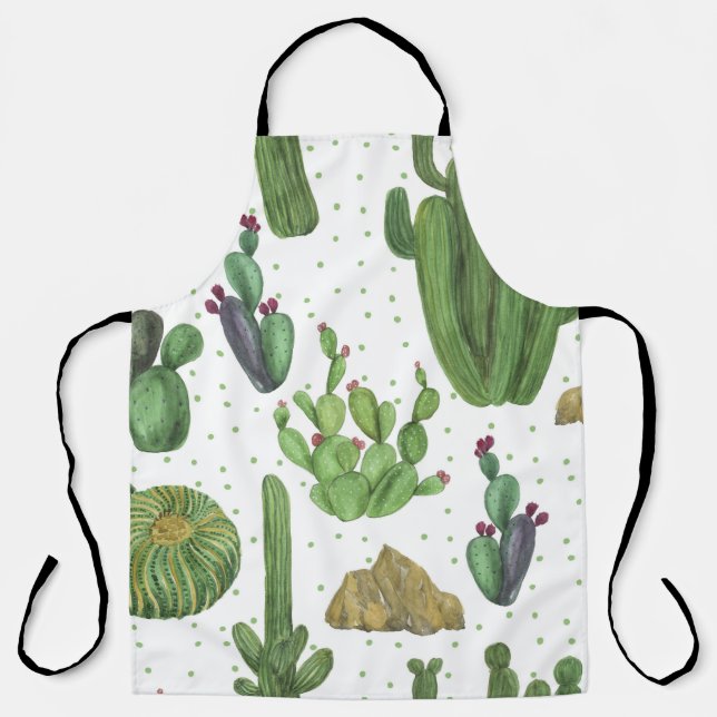 Delantal Cactus acuarela, patrón natural sin fisuras. (Anverso)