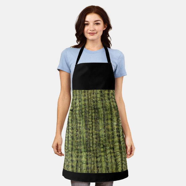 Delantal Cactus Green Kitchen Apron with Black Upper  (Gastado)