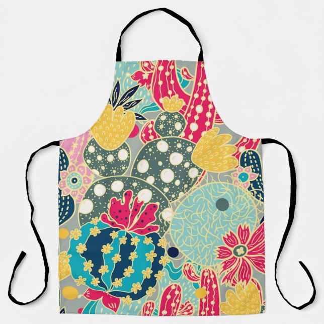Delantal Cactus. Patrón colorido y transparente.  (Anverso)