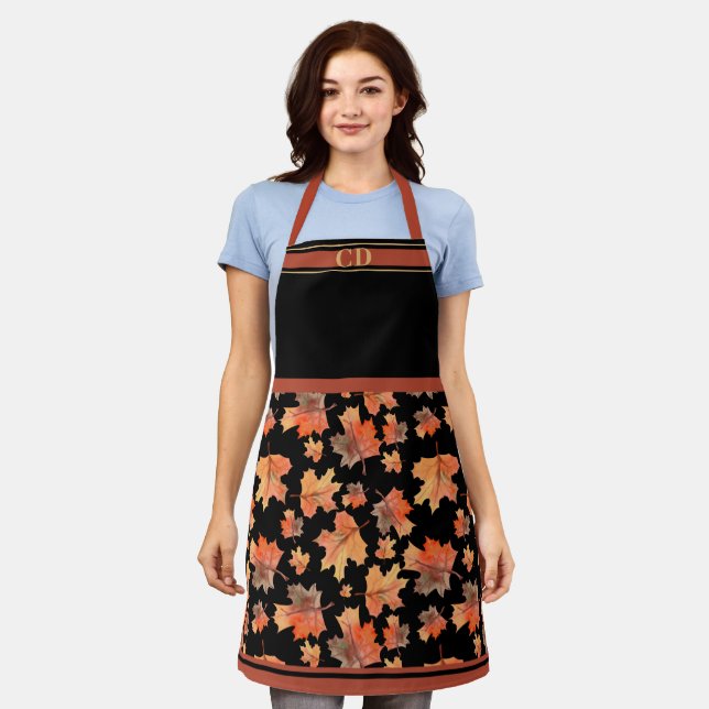 Delantal Caer Maple deja monograma negro de impresión compl (Gastado)