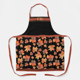 Delantal Caer Maple deja monograma negro de impresión compl