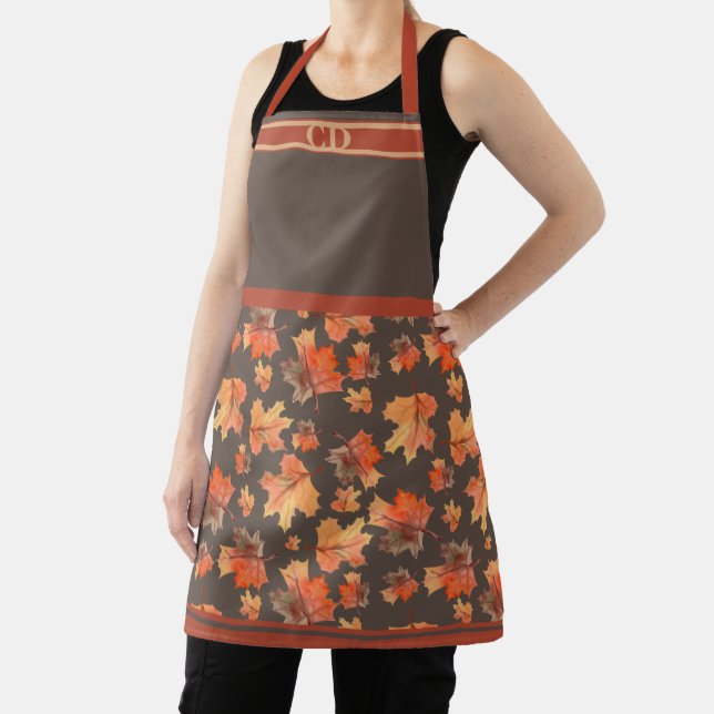 Delantal Caer Maple Sale Impresión Impresa Marrón Monograma (in situ)