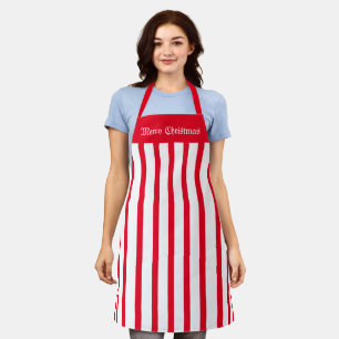 Delantal Café Apron: Estampada roja y blanca Feliz Navidad