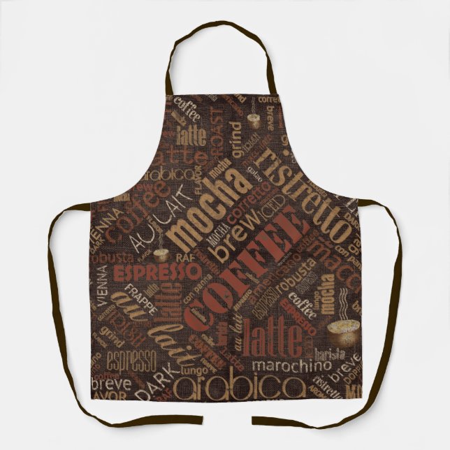 Delantal Café en Burlap Word Cloud Chestnut ID283 (Anverso)