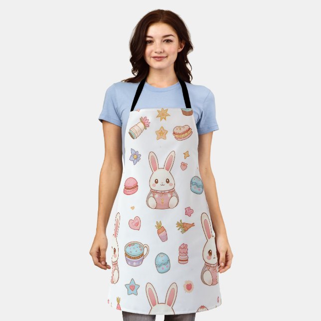 Delantal Café Kawaii Bunny Pascua Cute Chibi Conejos (Gastado)