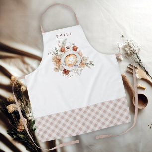 Delantal Café Latte Floral Acogedor con Nombre