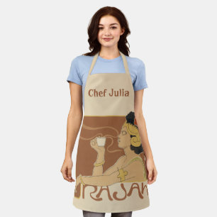 Delantal Café Rajah Art Nouveau vintage, dama con café