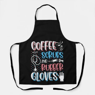 Delantal CAFÉ SCRUBS RUBBER GLOVES RN Enfermera Registrada