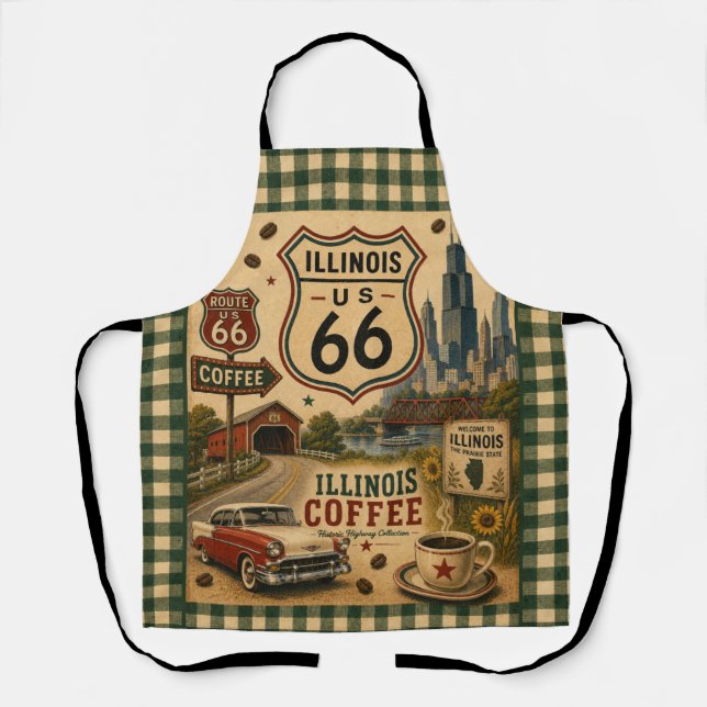 Delantal Café Vintage Ruta 66 Illinois (Anverso)