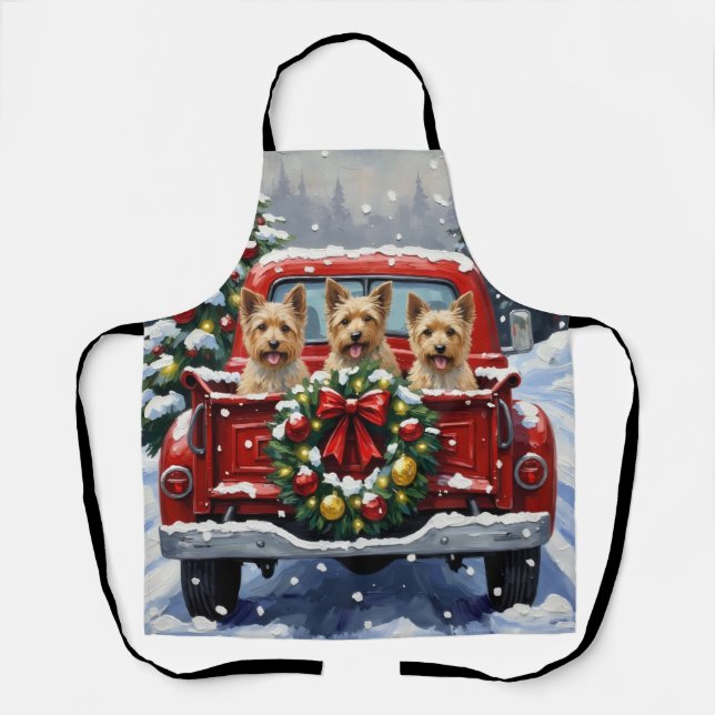 Delantal Cairn Terrier Christmas Red Truck Holiday (Anverso)