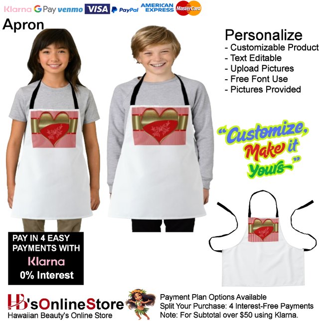 Delantal Cajas de Corazones Apron Pequeño (Boxes of Hearts Small Children's Apron.)