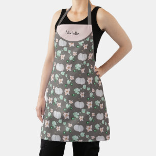 Delantal Calabaza Blanca y Flores Patrón de Arte en Acuarel