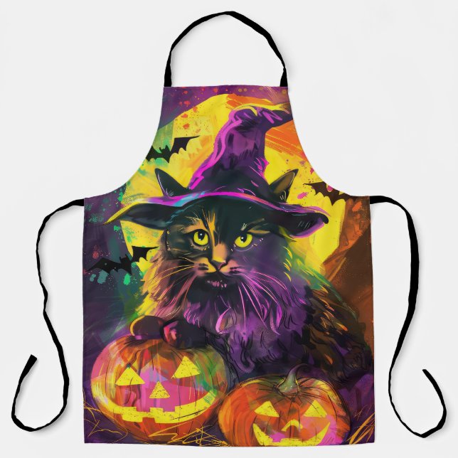 Delantal Calabaza de bruja de Gato Halloween angora turca e (Anverso)