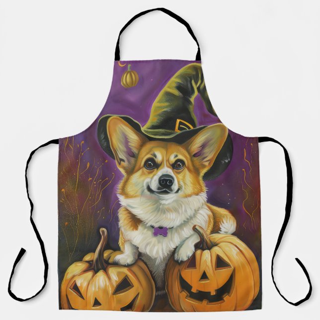 Delantal Calabaza de Brujas de Perro de Corgi Halloween (Anverso)