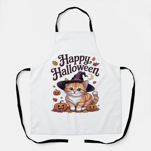 Delantal Calabaza de gato Feliz Halloween (Anverso)