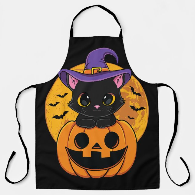 Delantal Calabaza de Gorra de Brujas de Gato Negro de Hallo (Anverso)