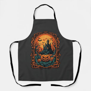 Delantal Calabaza de Halloween Casa Embrujada Luna Llena Mu
