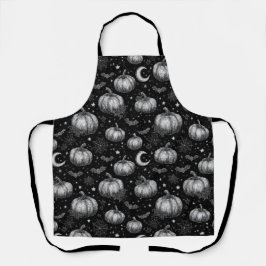 Delantal Calabaza de Halloween en blanco y negro, murciélag