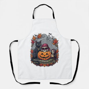 Delantal Calabaza de Halloween Gato Cráneo Segador Otoño Ho