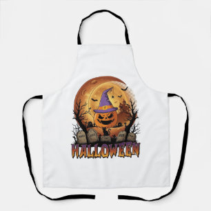 Delantal Calabaza de Halloween Sombrero de Bruja Gato Negro