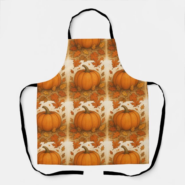 Delantal Calabaza de Otoño Dorada y hojas de caída (Anverso)