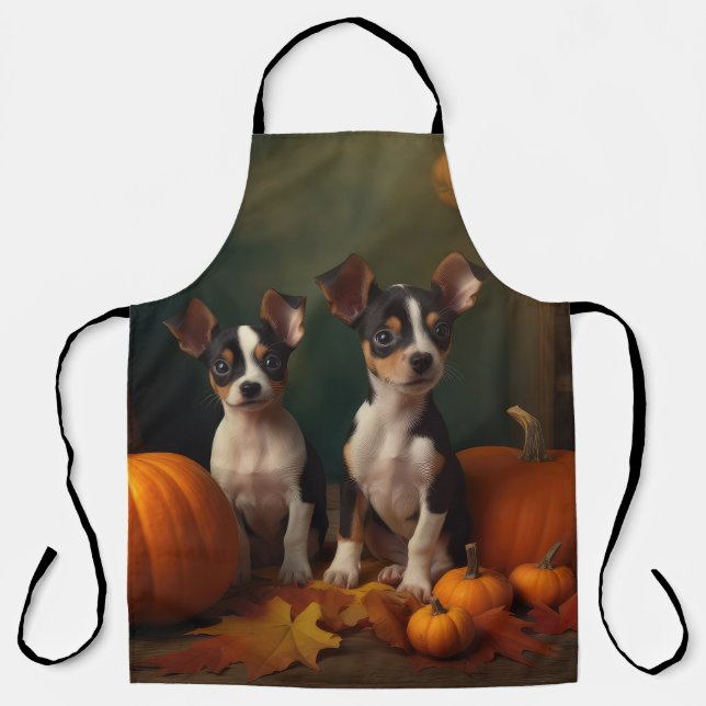 Delantal Calabaza deslumbrante Rat Terrier Puppy Autumn (Anverso)