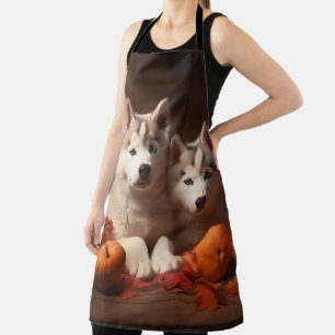 Delantal Calabaza deslumbrante siberiana Husky Puppy otoño