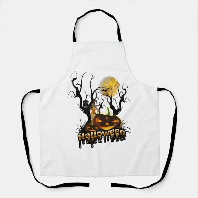 Delantal Calabaza divertida de Halloween con búho (Anverso)