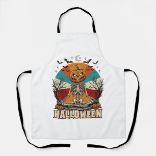 Delantal Calabaza Esqueleto Meditando Halloween Retro Sol B