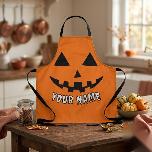 Delantal Calabaza Naranja Personalizada de Halloween con Tu