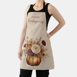 Delantal Calabaza y flores de color de agua otoñal