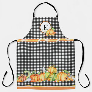 Delantal Calabazas Caídas En El Monogramo De Gingham Negro