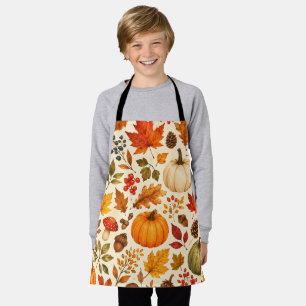 Delantal Calabazas de Acuarela de Otoño, Hojas de Otoño y B