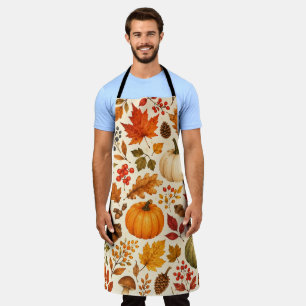 Delantal Calabazas de Acuarela de Otoño, Hojas de Otoño y B