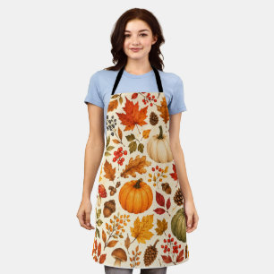 Delantal Calabazas de Acuarela de Otoño, Hojas de Otoño y B
