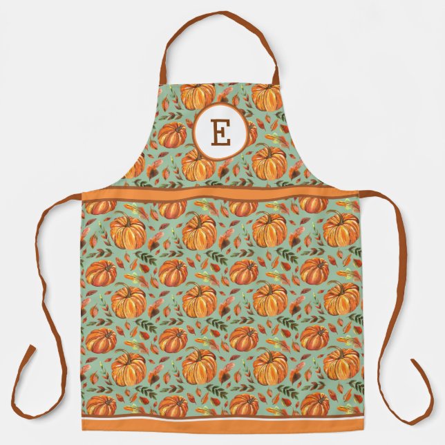 Delantal Calabazas De Caída Y Hojas Monogramadas (Anverso)