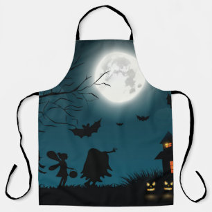 Delantal Calabazas de Halloween: Luna Azul Castillo Oscuro