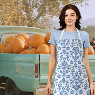 Delantal Calabazas de Otoño Azules y Blancas Chinoiserie Vi