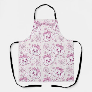 Delantal Calabazas, fantasmas y flores de Kawaii
