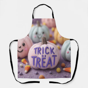 Delantal Calabazas Kawaii Pastel con truco o truco texto