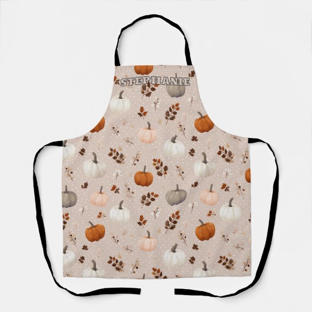 Delantal Calabazas rusticas de otoño y hojas de otoño (Anverso)