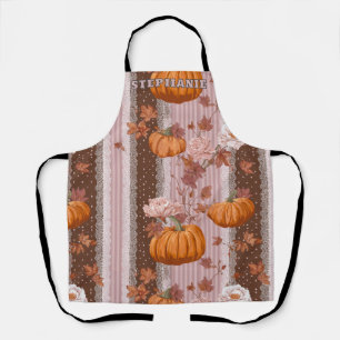 Delantal Calabazas rusticas otoñales y encaje floral impeca
